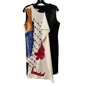 Oscar de la Renta sleeveless designer cocktail dress with sequins